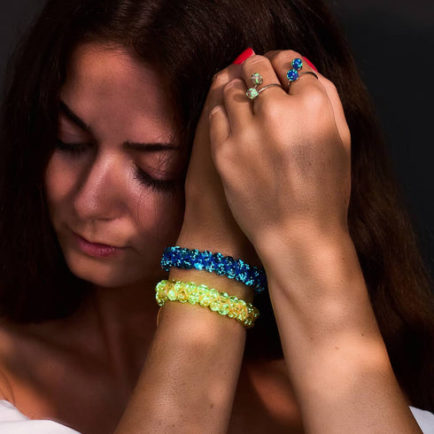 Flamme aigue-marine | Flamme lapis x aigue-marine | Bracelet en verre double luciole